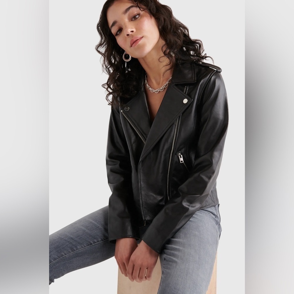 Lucky Brand Classic Lamb Leather Moto Jacket EUC